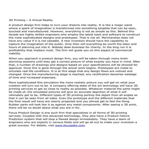 3 d printing – a virtual reality