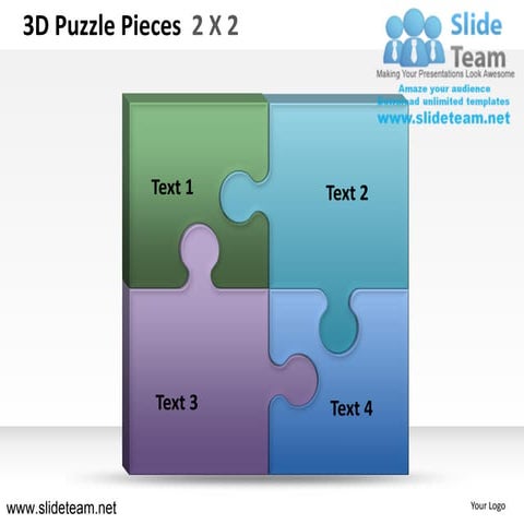 3d puzzle pieces 2 x2 powerpoint ppt slides.
