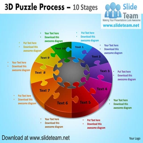 3 d puzzle pieces connected  jigsaw  10 stages powerpoint presentation slides...