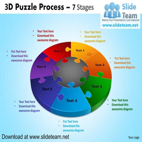 3 d puzzle pieces connected  jigsaw  7 stages powerpoint diagrams and powerpo...