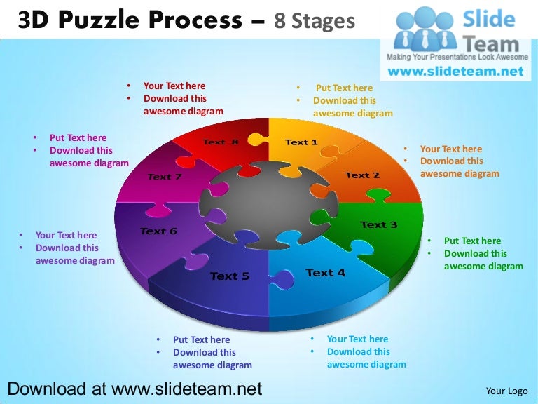 3 D Puzzle Pieces Connected Jigsaw 8 Stages Powerpoint Diagrams And