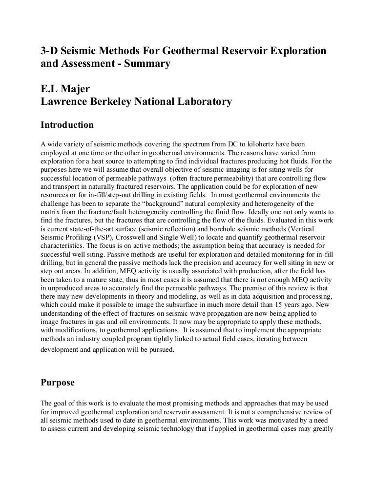 3 D Seismic Method For Reservoir Geothermal Exploration N