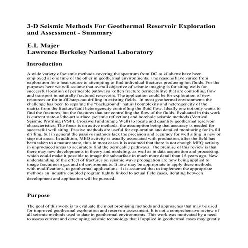 3 d seismic method for reservoir geothermal exploration n assessment