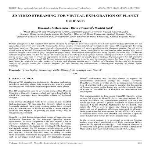 3 d video streaming for virtual exploration of planet surface