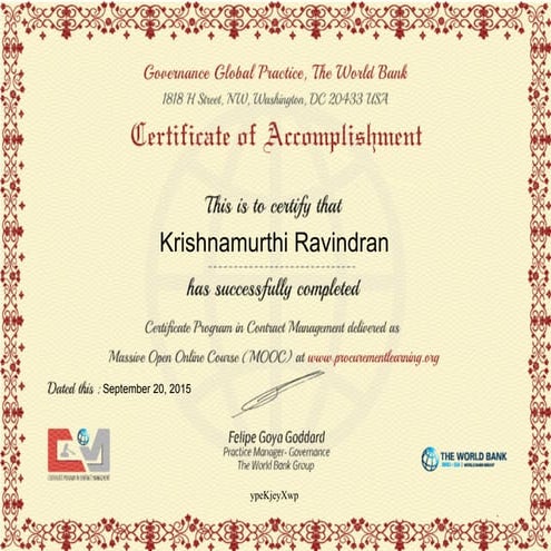 Certificate Program in Contract Management by world bank