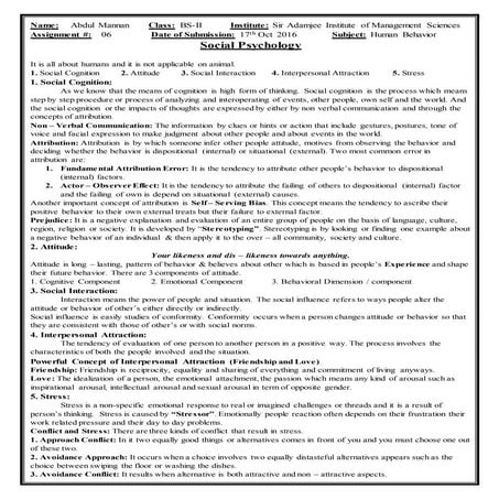 Chapter # 7 Social Psychology