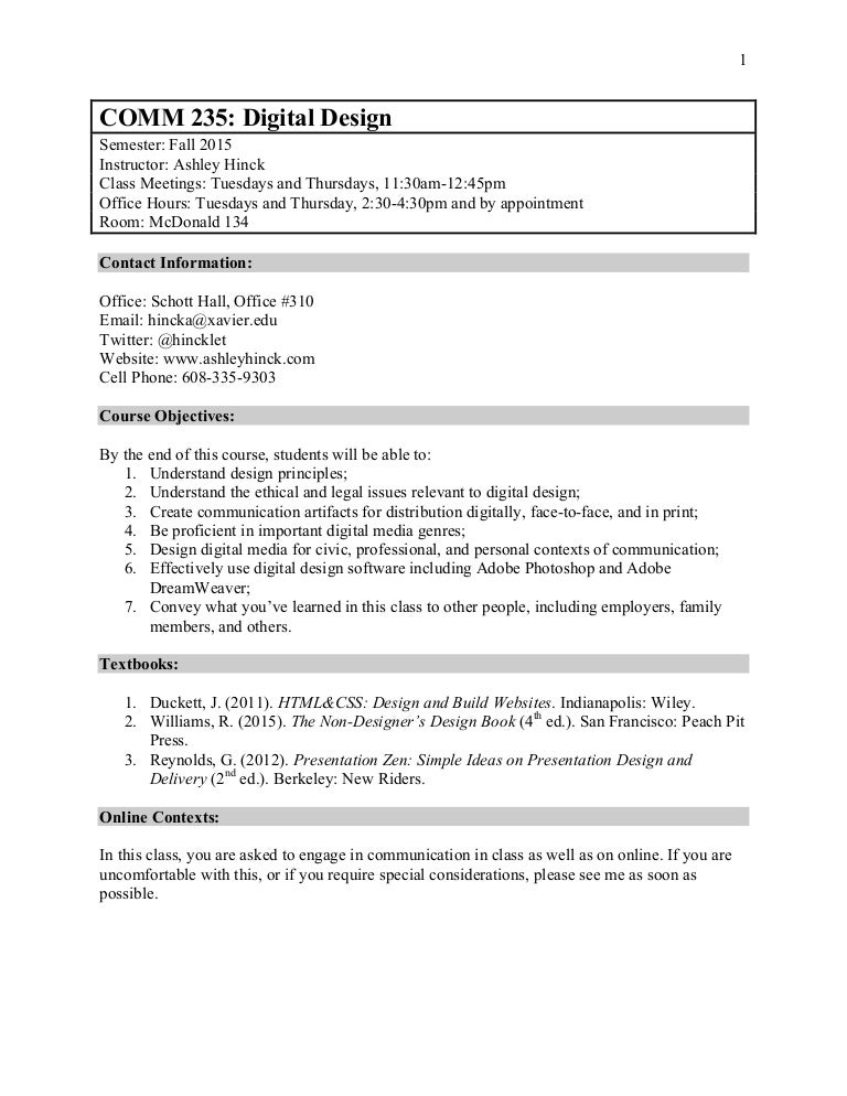 COMM235 Digital Design Syllabus v2.0