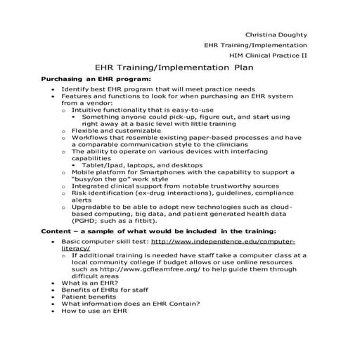 EHR Training Plan