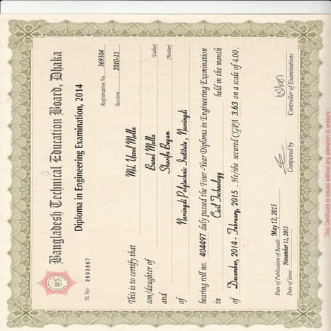 Certificate of Diploma in Engineering