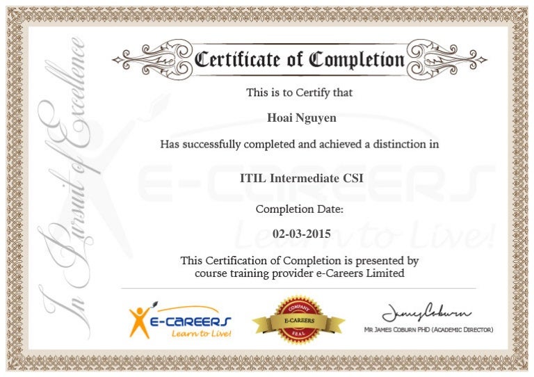 ITIL CSI completion certificate
