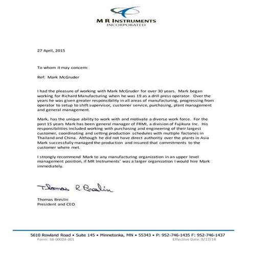 Mark recommendation letter | DOCX