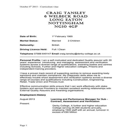 CRAIG TANSLEY CV