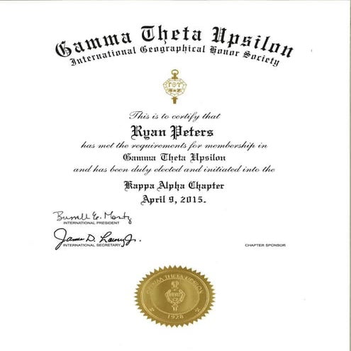 Geography Honor Society Certificate