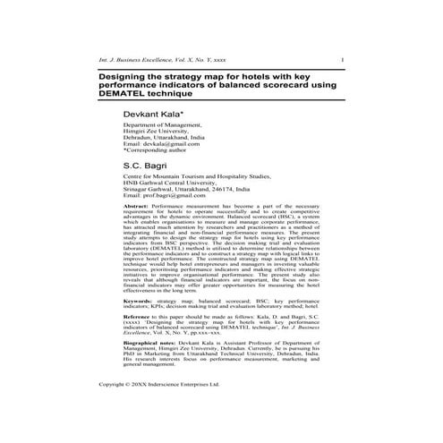 Designing the strategy Map for Hotels