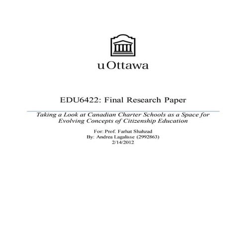 Charter Schools in Canada and evolving concepts of citizenship EDU6422FinalPaperCOMPLETED