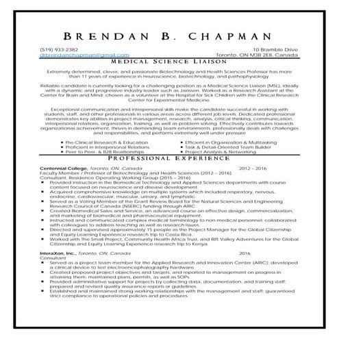 Brendan B. Chapman Resume 2016