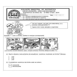 Atividades avaliativas para o 2º ano