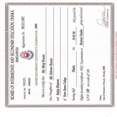 HSC Certificate