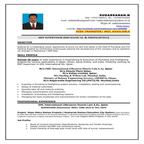MEP SUPERVISOR - SUDARSANAN