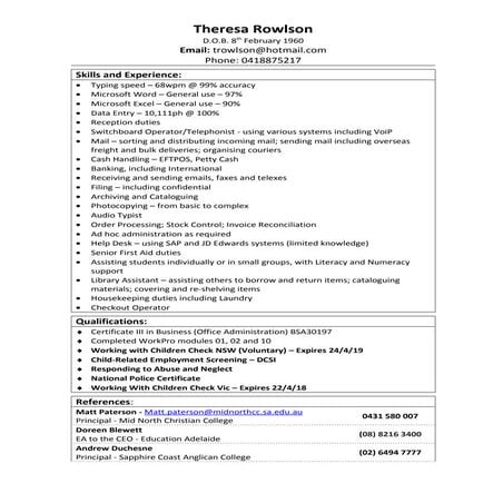 Theresa Resume August 2016