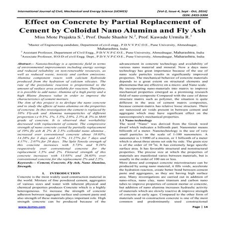 Effect on Concrete by Partial Replacement of Cement by Colloidal Nano Alumina...