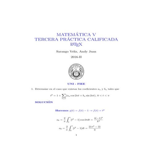 Solucionario Tercera Práctica Calificada de Matemática V - FIEE UNI