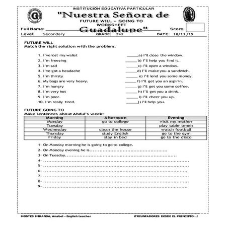 3ero will vs going to  (worksheet)