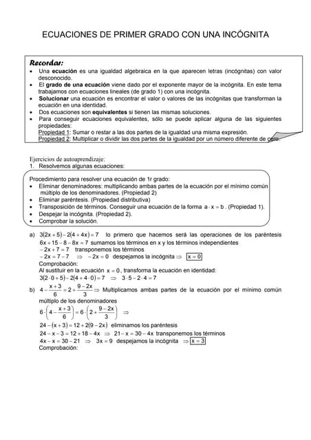 Ecuaciones de primer grado