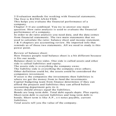 3 Evaluation methods for working with financial statements.The f.docx