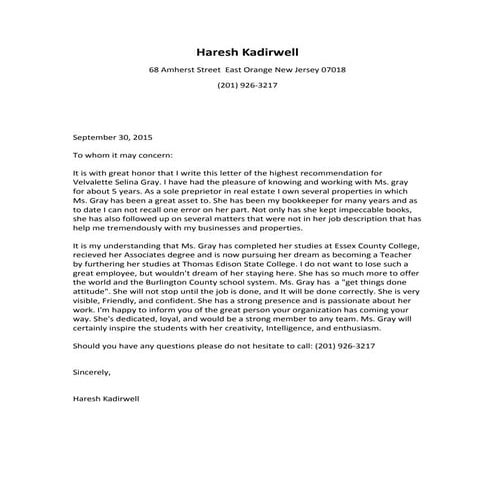 Recommendation. kadirwell