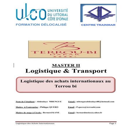 Logistiques des Achats Internationaux au TERROUBI