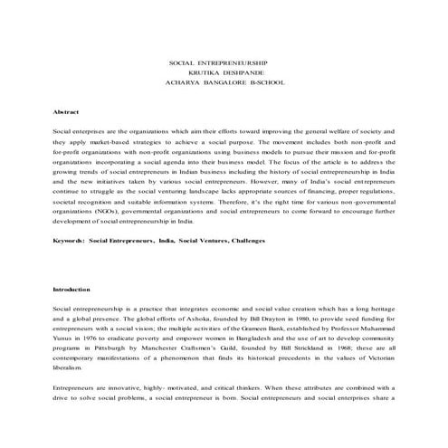 social entrepreneurship paper presentation