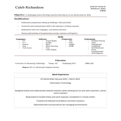 Caleb Richardson Resume