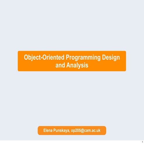 Lecture 2 Software Engineering and Design Object Oriented Programming ...