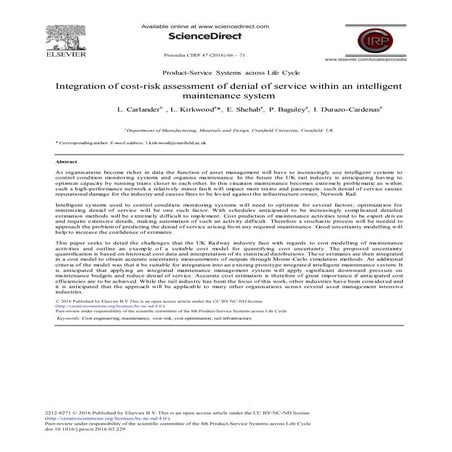 Integration of cost-risk within an intelligent maintenance system