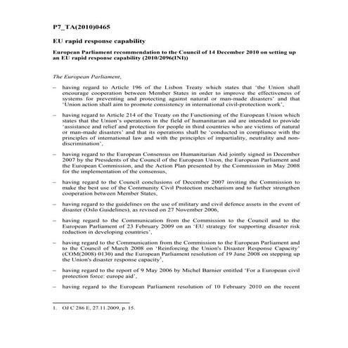 EU Rapid Response Capability 2010