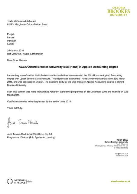BSC Degree Oxford Brookes | PDF