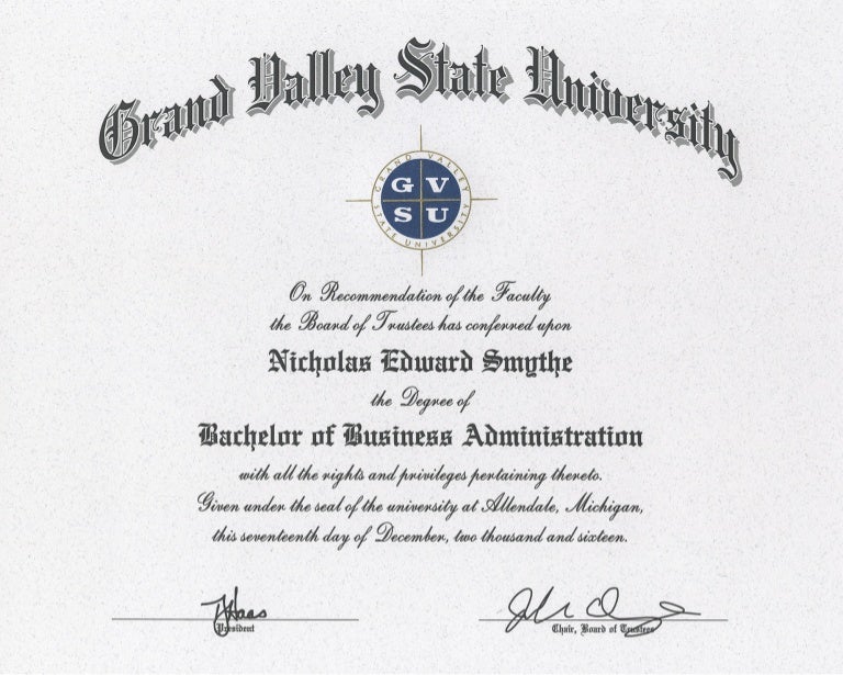 Diploma Grand Valley State University
