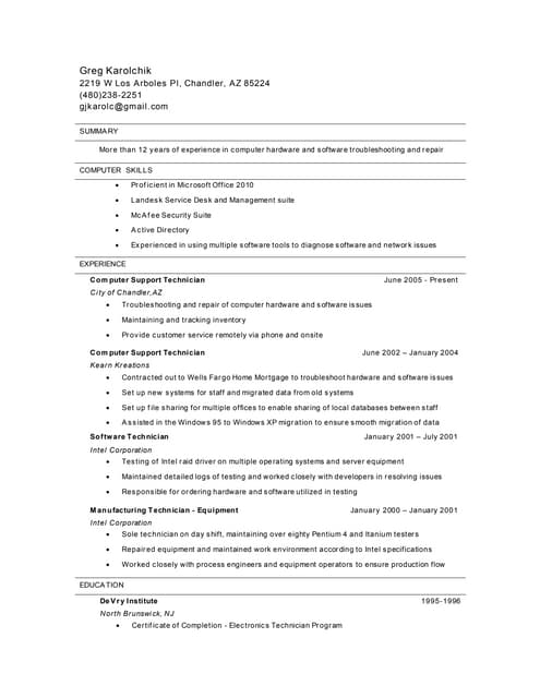 Resume - Greg Karolchik