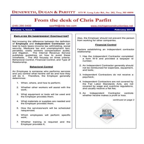 Feb 2013 Employee or Independent Contractor