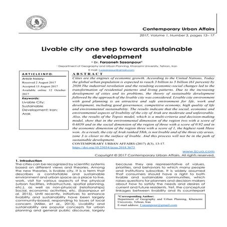 Livable city one step towards sustainable development | PDF