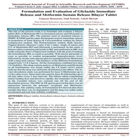 Formulation and Evaluation of Gliclazide Immediate Release and Metformin Sust...