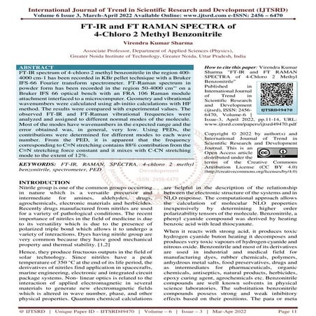 FT IR and FT RAMAN SPECTRA of 4 Chloro 2 Methyl Benzonitrile