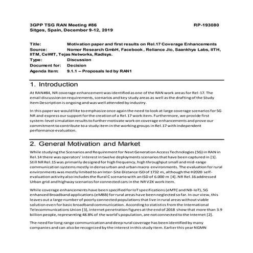 Motivation and results coverage enhancment for 3GPP NR Rel.17 