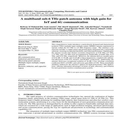 A multiband sub-6 THz patch antenna with high gain for IoT and 6G communication