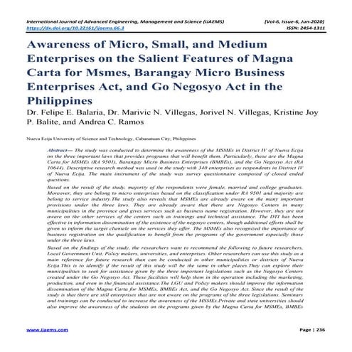 Awareness of Micro, Small, and Medium Enterprises on the Salient ...