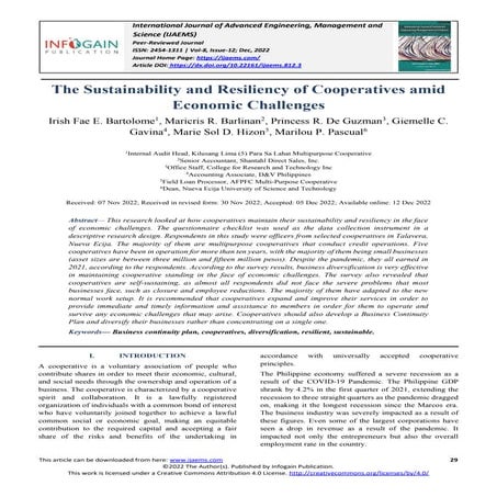 The Sustainability and Resiliency of Cooperatives amid Economic ...