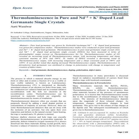 Thermoluminescence in Pure and Nd+3 + K+ Doped Lead Germanate Single Crystals