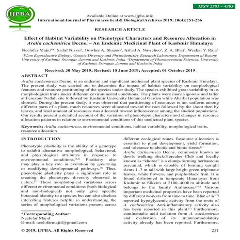 Effect of Habitat Variability on Phenotypic Characters and Resource Allocatio...