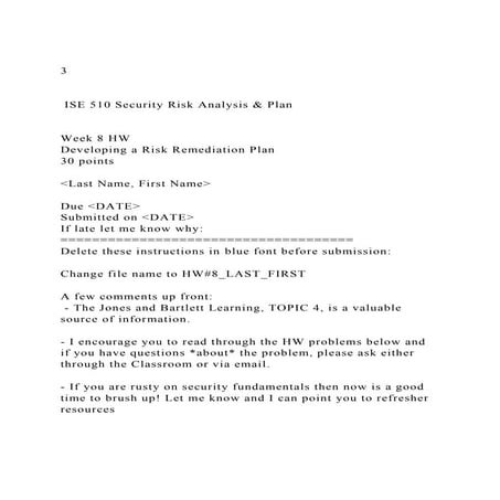 3 ISE 510 Security Risk Analysis & Plan Week 8 HW De.docx